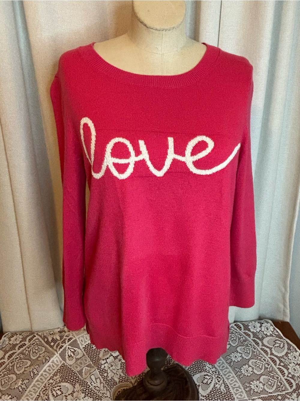 Loft Pink  "Love" Crewneck Sweater
